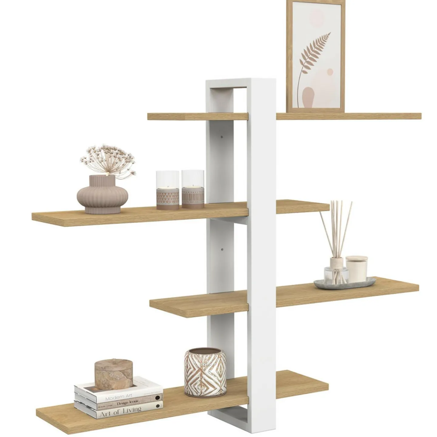 Etagère murale avec étagères coulissantes ORA 4 niveaux façon hêtre et blanc*IDMarket