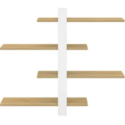 Etagère murale avec étagères coulissantes ORA 4 niveaux façon hêtre et blanc*IDMarket
