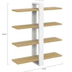 Etagère murale avec étagères coulissantes ORA 4 niveaux façon hêtre et blanc*IDMarket