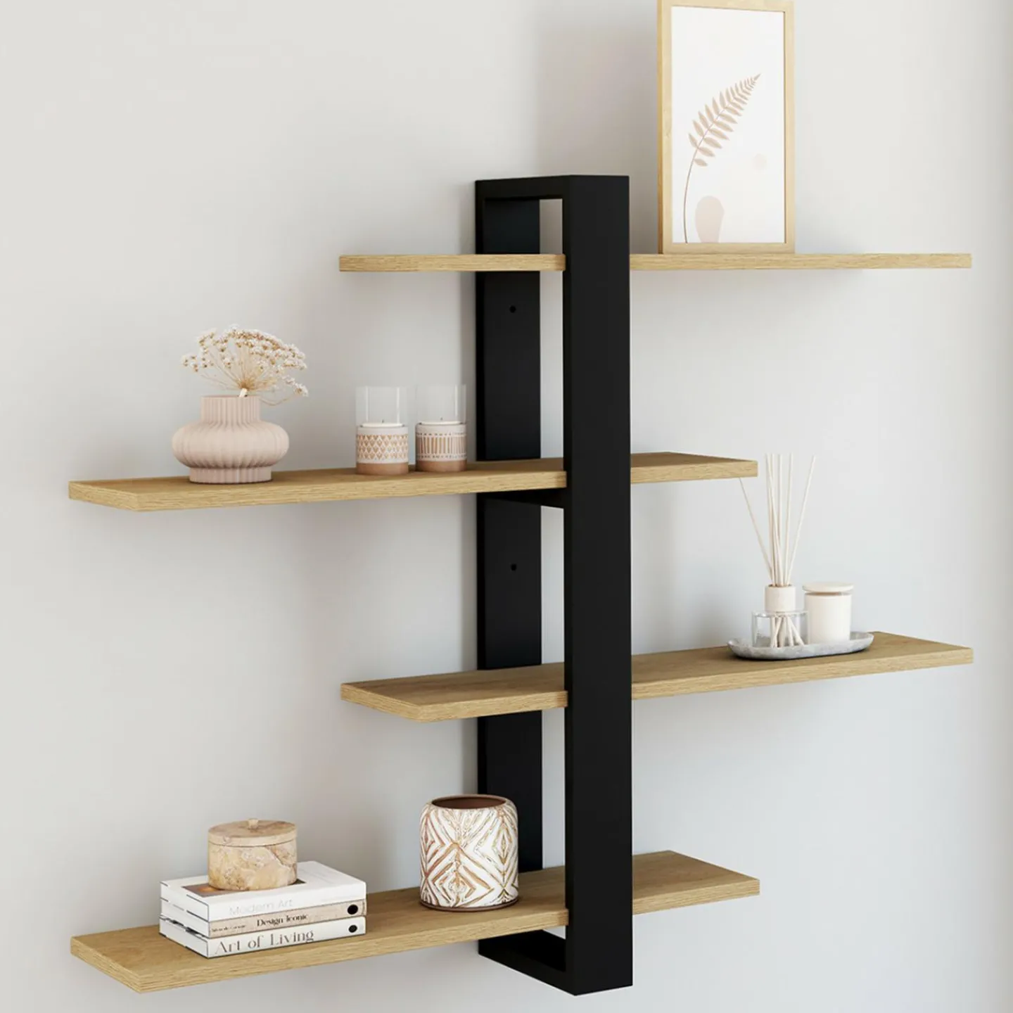 Etagère murale avec étagères coulissantes ORA 4 niveaux façon hêtre et noir*IDMarket Best