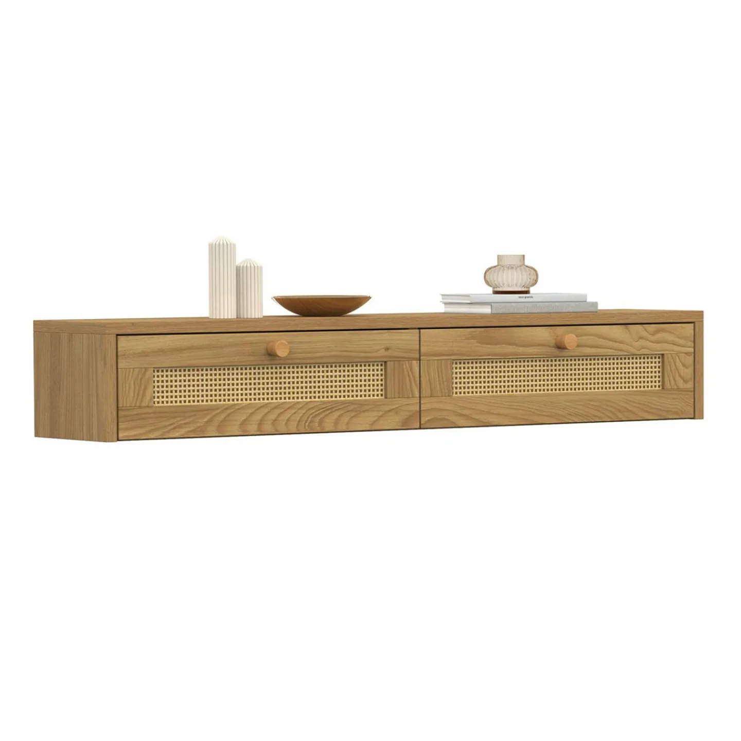 Etagère murale console d'entrée 2 tiroirs effet naturel cannage*IDMarket New
