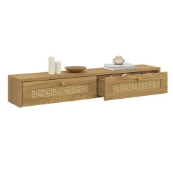 Etagère murale console d'entrée 2 tiroirs effet naturel cannage*IDMarket New