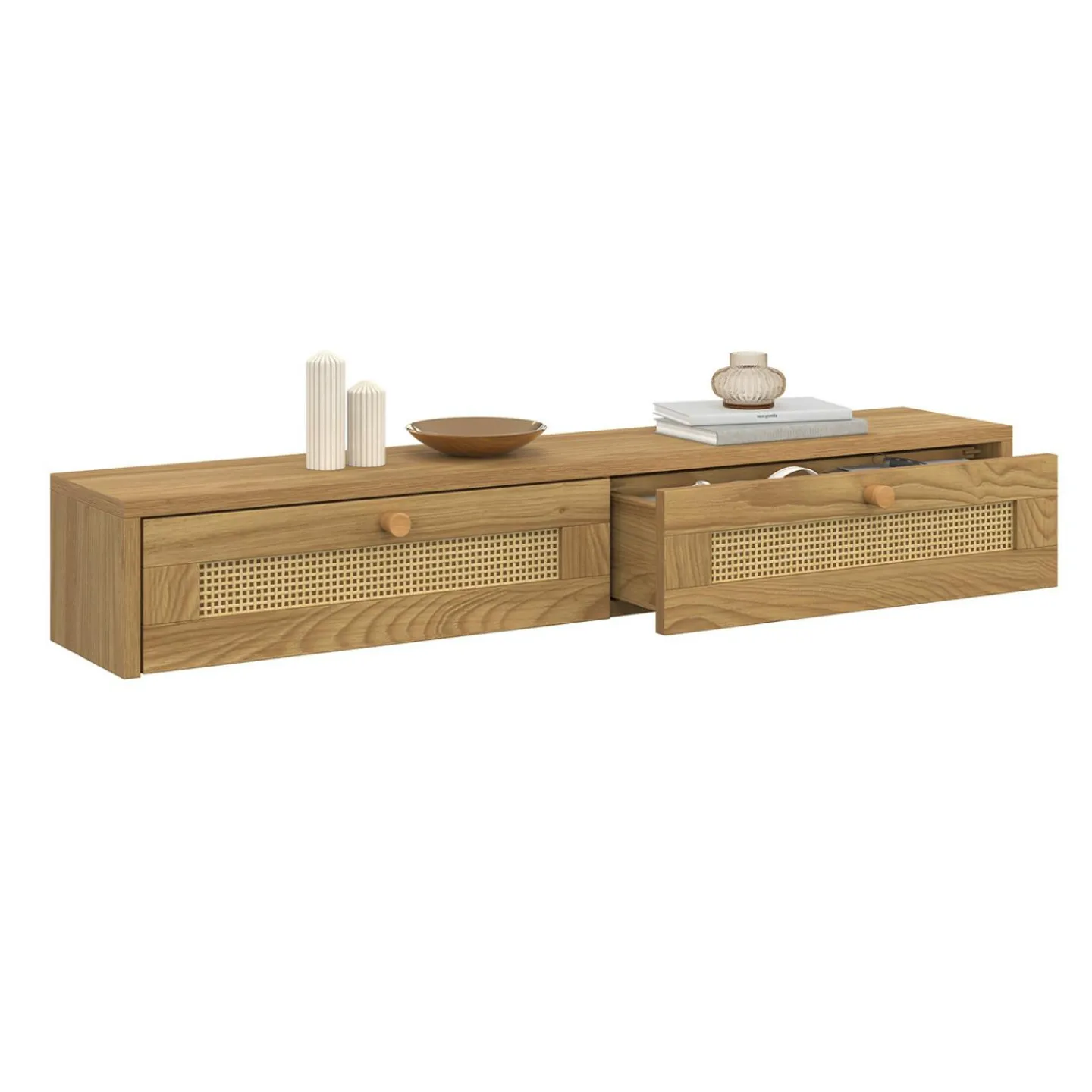 Etagère murale console d'entrée 2 tiroirs effet naturel cannage*IDMarket New