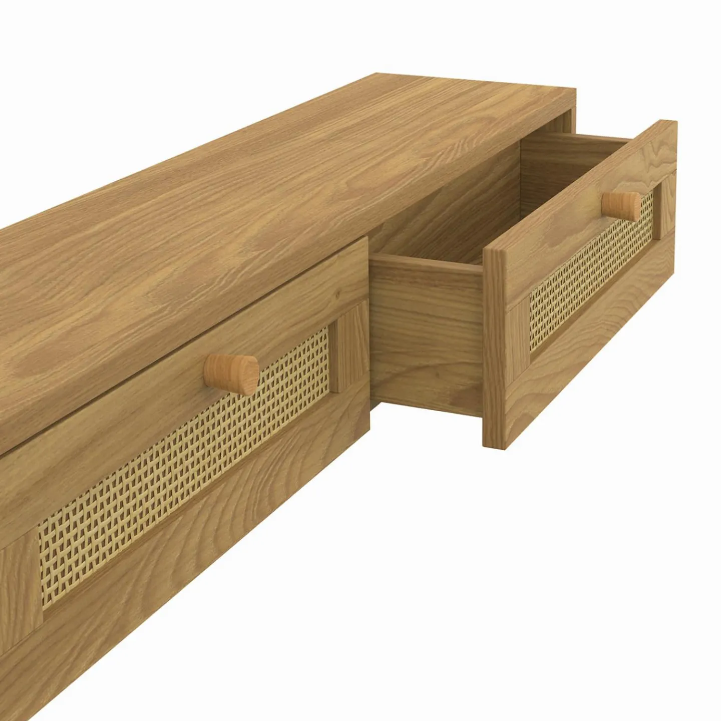 Etagère murale console d'entrée 2 tiroirs effet naturel cannage*IDMarket New