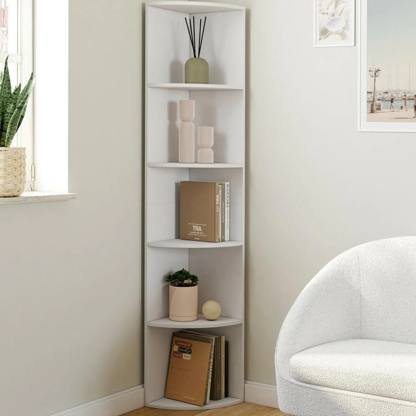 Etagère murale d'angle 5 niveaux blanche à poser ou à fixer*IDMarket Online