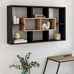 Etagère murale noire et effet bois*IDMarket Clearance