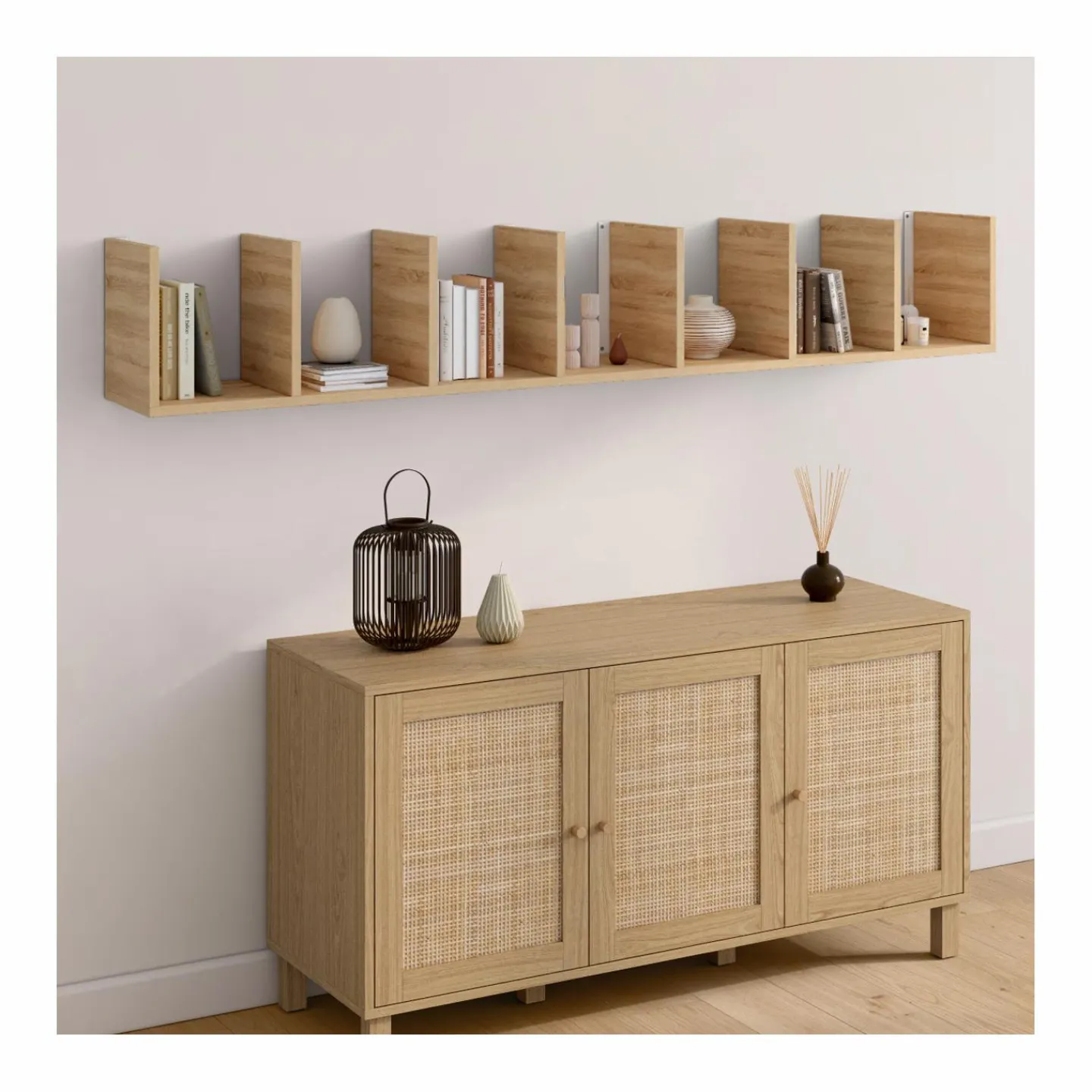 Etagère murale suspendue façon hêtre 190 cm*IDMarket