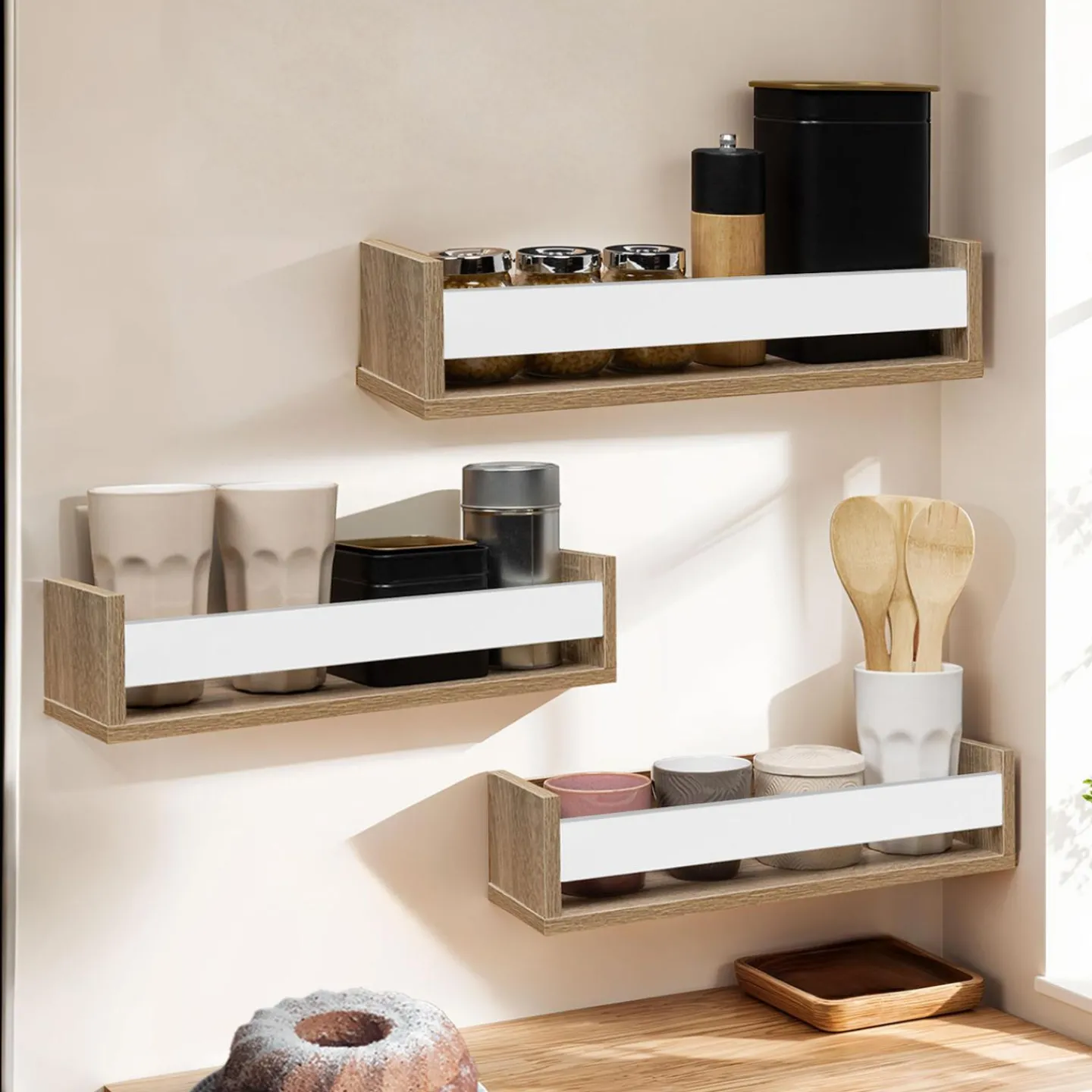 Etagères à épices hêtre et blanc*IDMarket