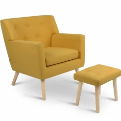 Fauteuil avec repose pieds en tissu jaune style scandinave*IDMarket Clearance