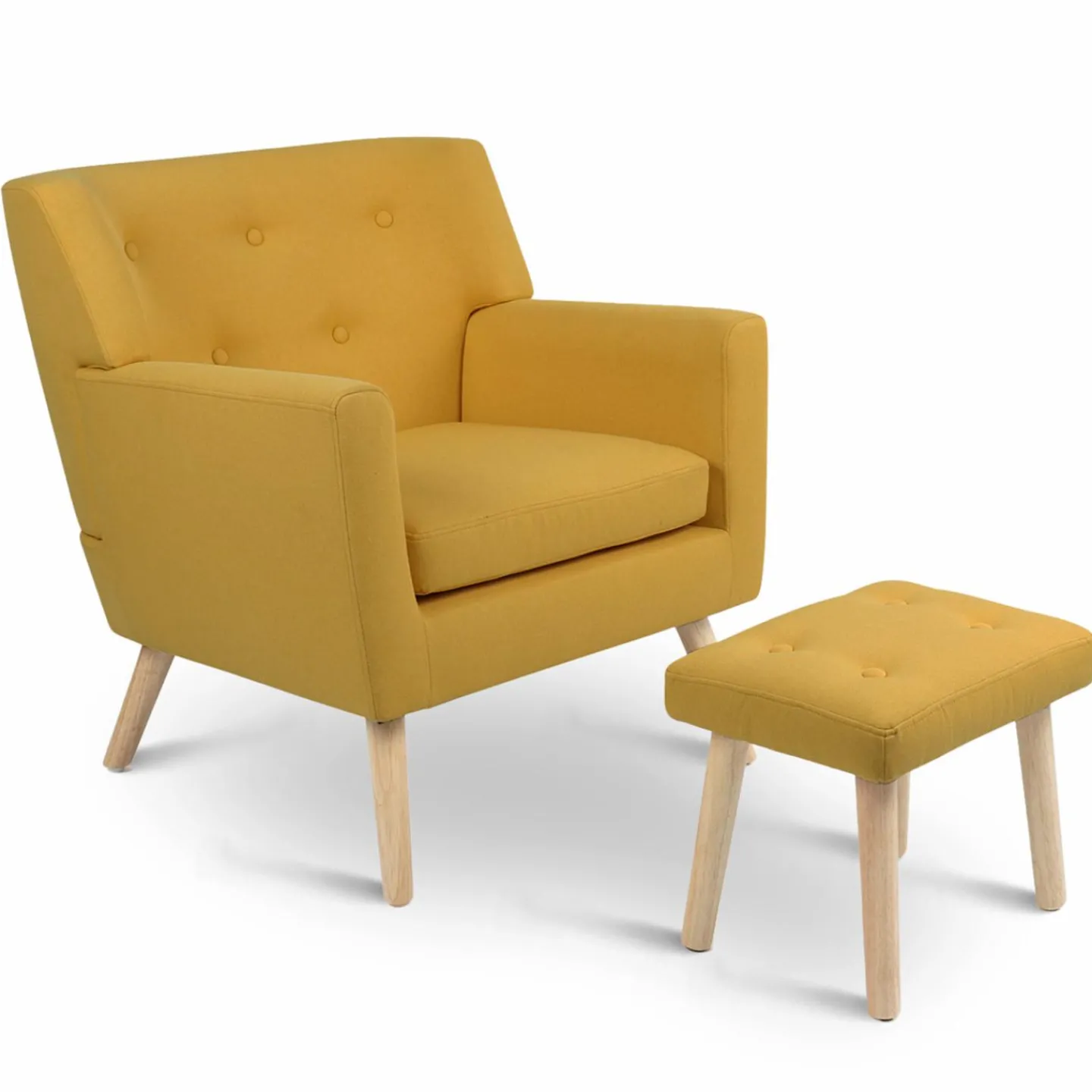 Fauteuil avec repose pieds en tissu jaune style scandinave*IDMarket Clearance