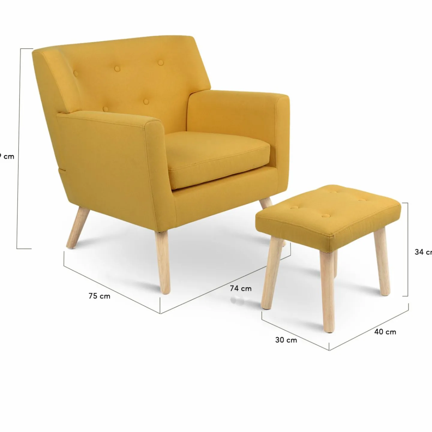 Fauteuil avec repose pieds en tissu jaune style scandinave*IDMarket Clearance