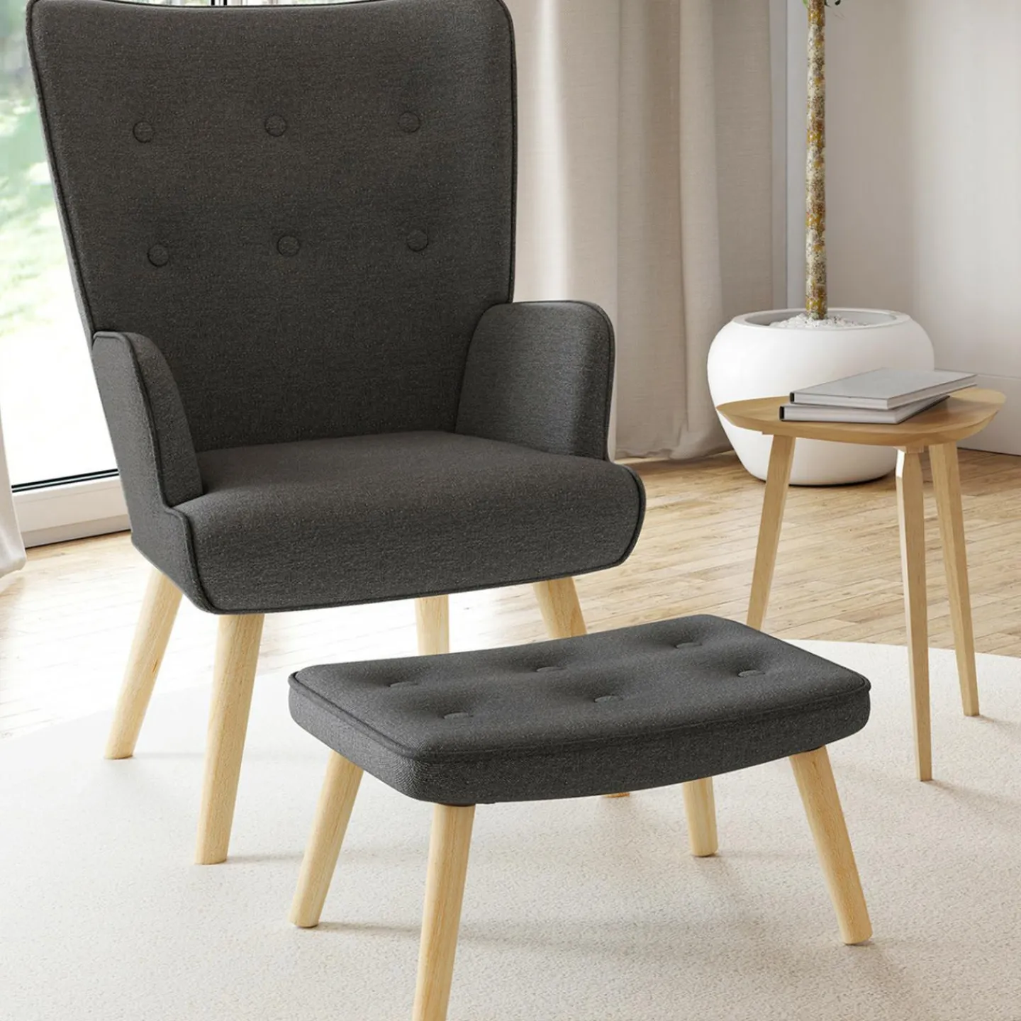Fauteuil avec repose-pieds gris anthracite style scandinave*IDMarket Best