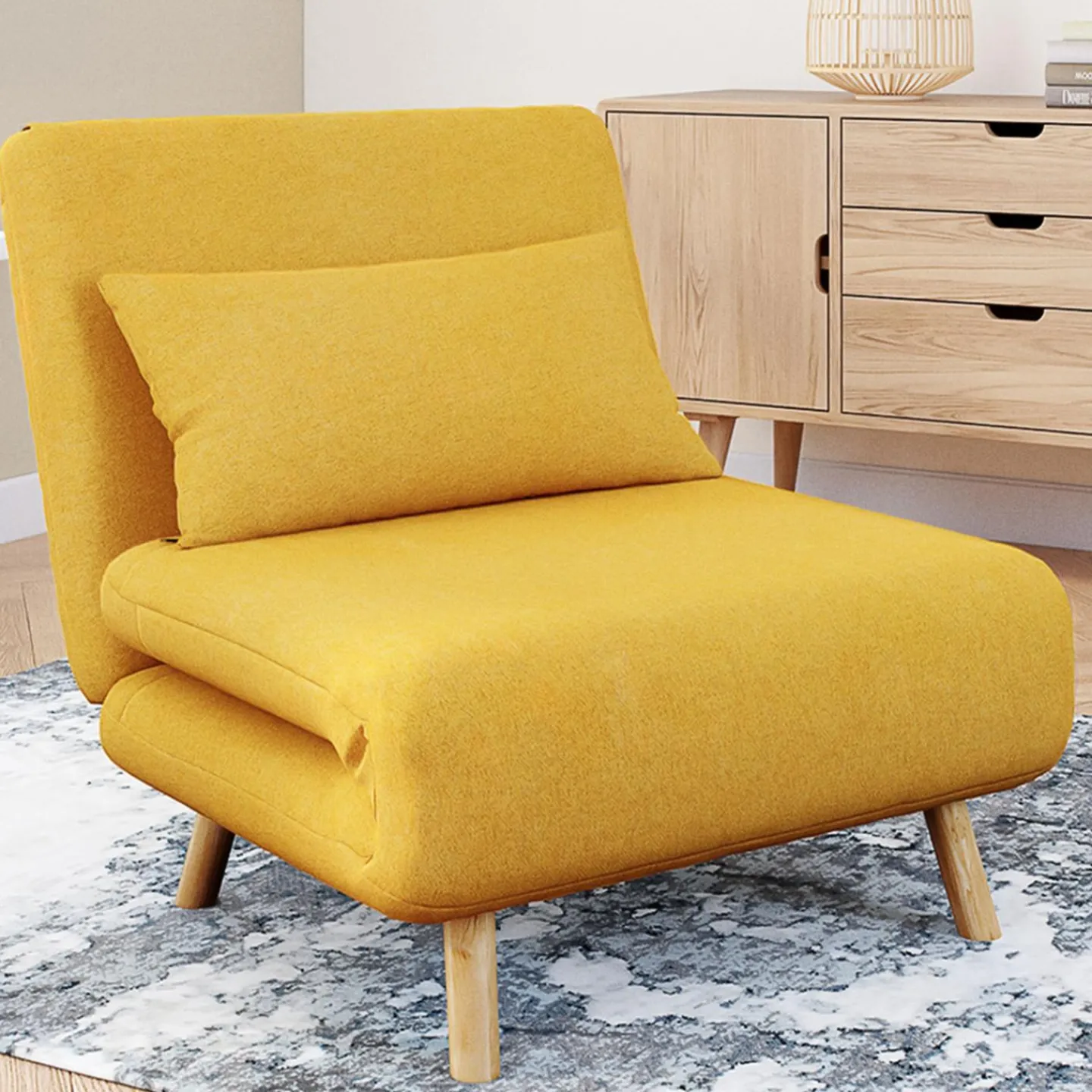 Fauteuil convertible en lit 80x190cm tissu jaune*IDMarket Best