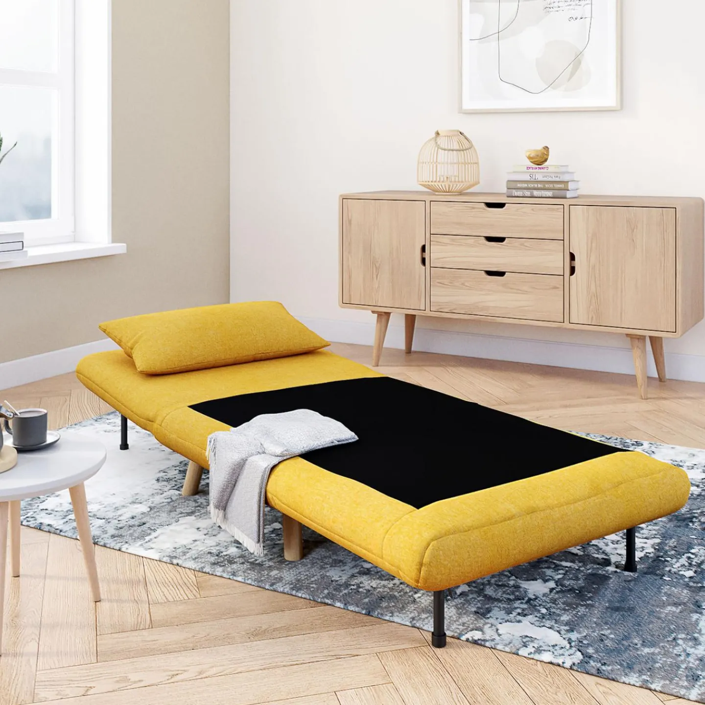 Fauteuil convertible en lit 80x190cm tissu jaune*IDMarket Best