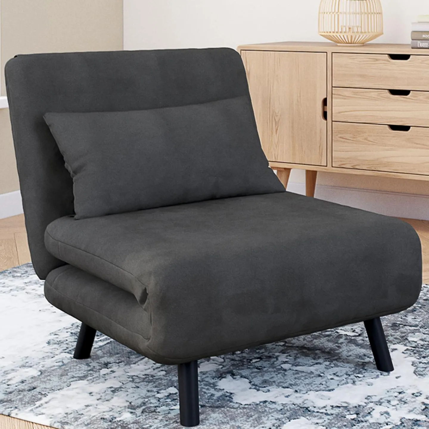 Fauteuil convertible en lit 1 place velours gris anthracite*IDMarket Discount
