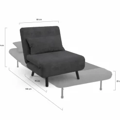 Fauteuil convertible en lit 1 place velours gris anthracite*IDMarket Discount