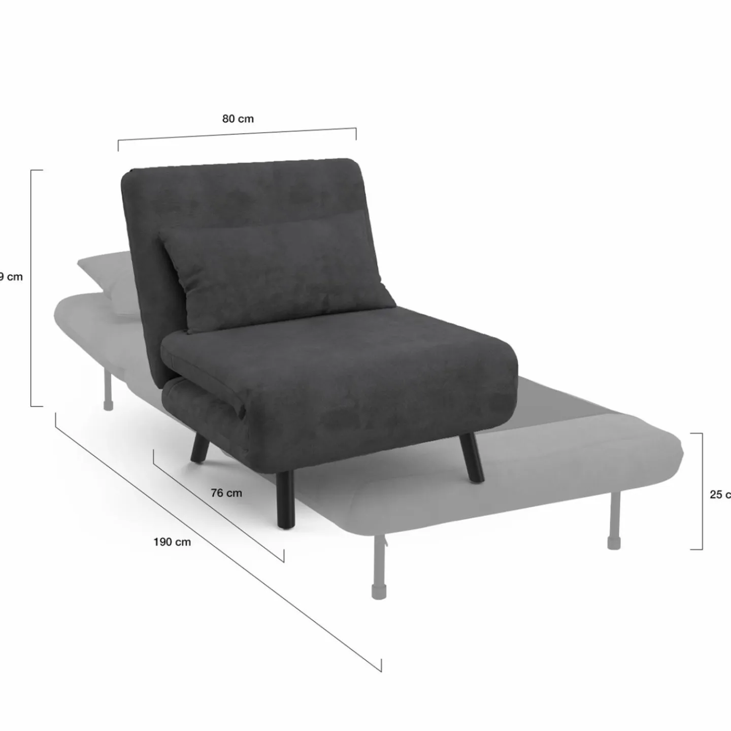 Fauteuil convertible en lit 1 place velours gris anthracite*IDMarket Discount