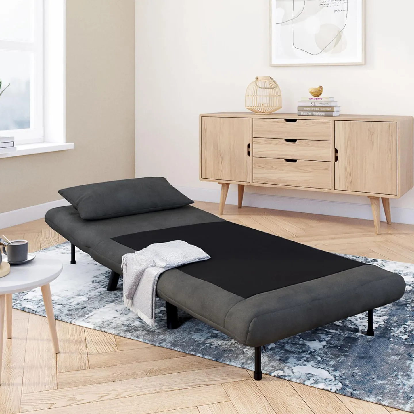 Fauteuil convertible en lit 1 place velours gris anthracite*IDMarket Discount