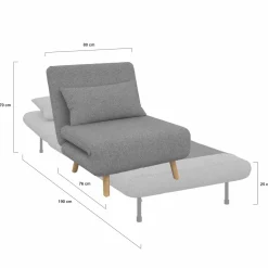 Fauteuil convertible en lit 1 place gris clair*IDMarket Best