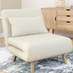 Fauteuil convertible en lit d'appoint 1 place 80x190 cm bouclette blanc*IDMarket Sale