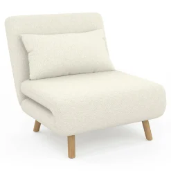Fauteuil convertible en lit d'appoint 1 place 80x190 cm bouclette blanc*IDMarket Sale