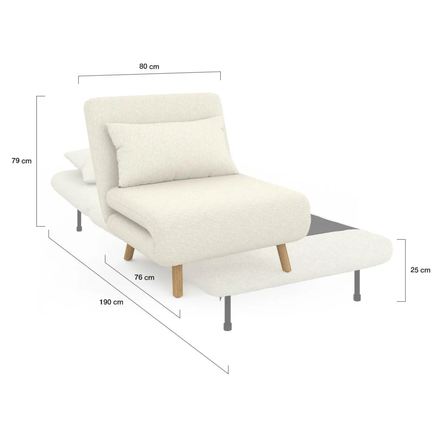 Fauteuil convertible en lit d'appoint 1 place 80x190 cm bouclette blanc*IDMarket Sale