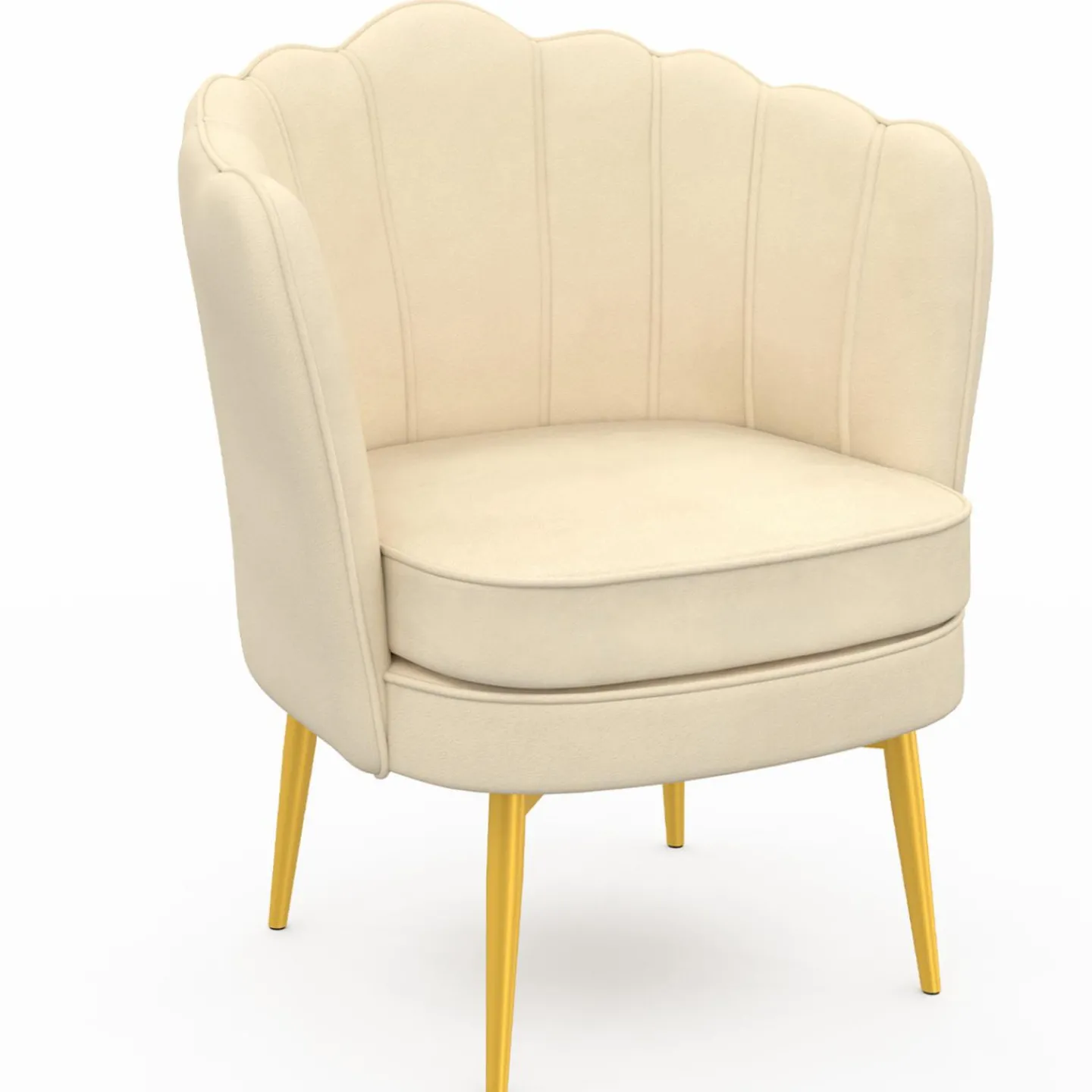 Fauteuil coquillage beige en velours pieds dorés*IDMarket Best