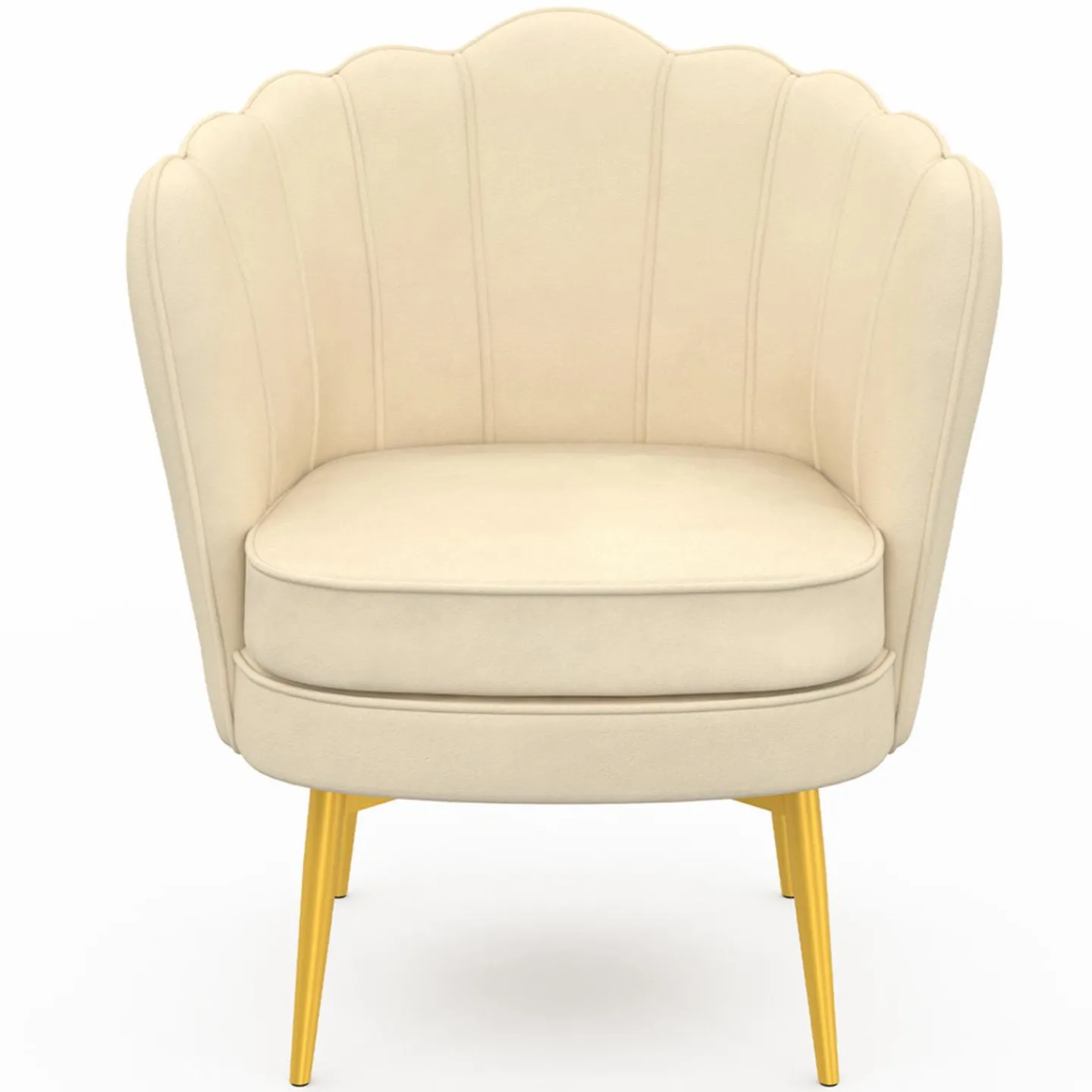 Fauteuil coquillage beige en velours pieds dorés*IDMarket Best