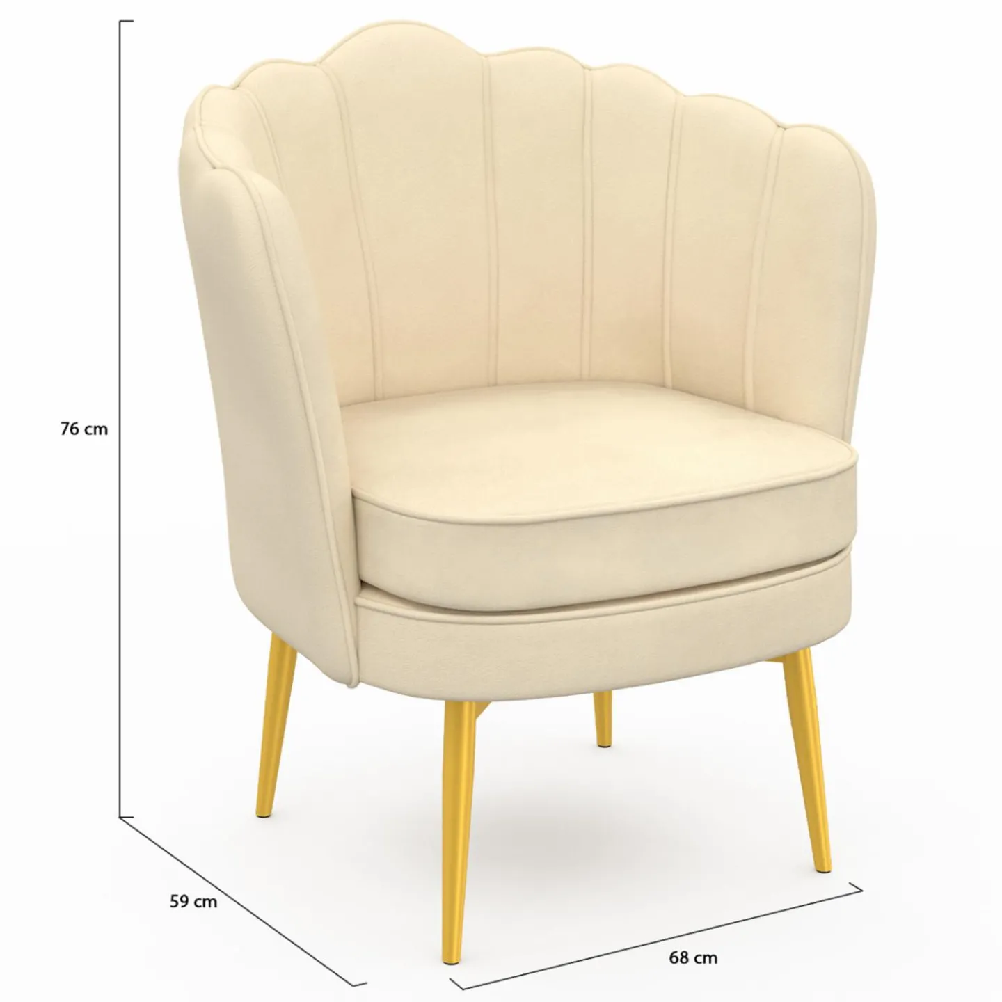 Fauteuil coquillage beige en velours pieds dorés*IDMarket Best