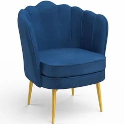 Fauteuil coquillage en velours bleu nuit avec pieds dorés*IDMarket New