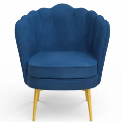 Fauteuil coquillage en velours bleu nuit avec pieds dorés*IDMarket New