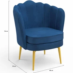 Fauteuil coquillage en velours bleu nuit avec pieds dorés*IDMarket New