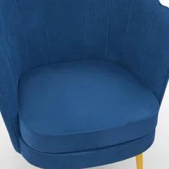 Fauteuil coquillage en velours bleu nuit avec pieds dorés*IDMarket New