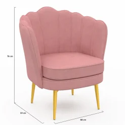 Fauteuil coquillage rose en velours pieds dorés*IDMarket Online