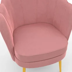 Fauteuil coquillage rose en velours pieds dorés*IDMarket Online