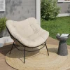 Fauteuil de jardin relax avec coussin écru effet rotin*IDMarket Best