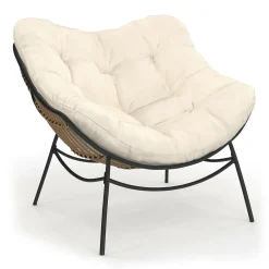 Fauteuil de jardin relax avec coussin écru effet rotin*IDMarket Best
