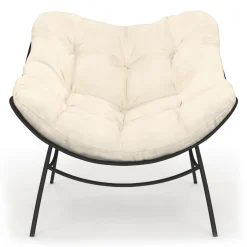 Fauteuil de jardin relax avec coussin écru effet rotin*IDMarket Best