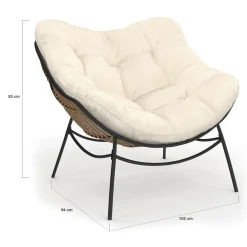 Fauteuil de jardin relax avec coussin écru effet rotin*IDMarket Best
