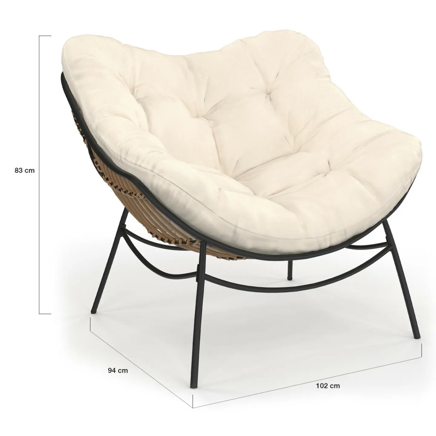 Fauteuil de jardin relax avec coussin écru effet rotin*IDMarket Best