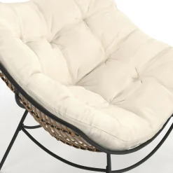 Fauteuil de jardin relax avec coussin écru effet rotin*IDMarket Best