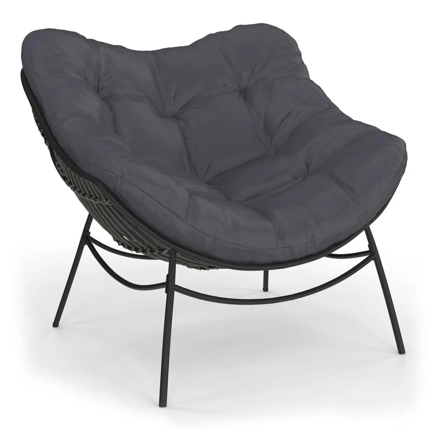 Fauteuil de jardin relax avec coussin effet rotin gris*IDMarket Outlet