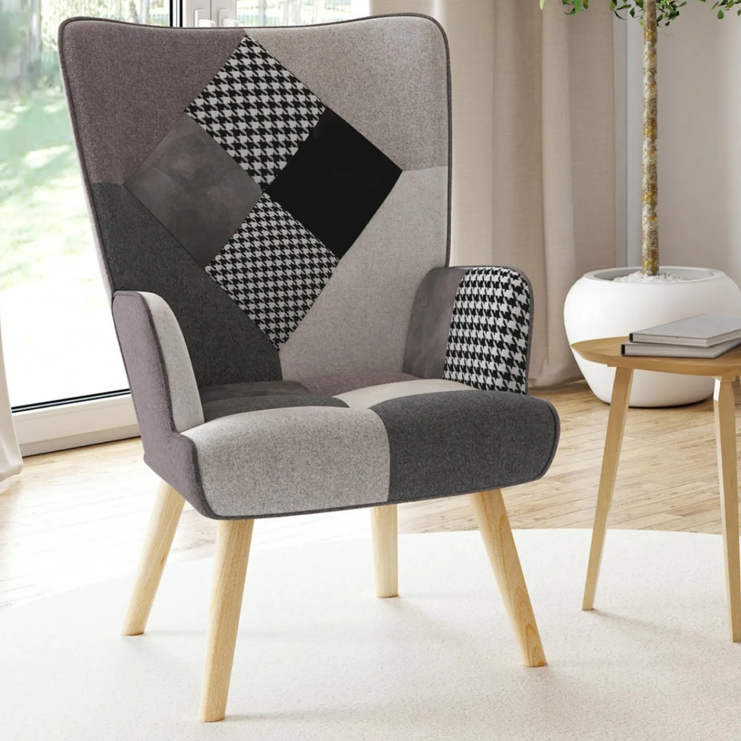 Fauteuil en tissu gris, blanc et noir style scandinave*IDMarket Hot