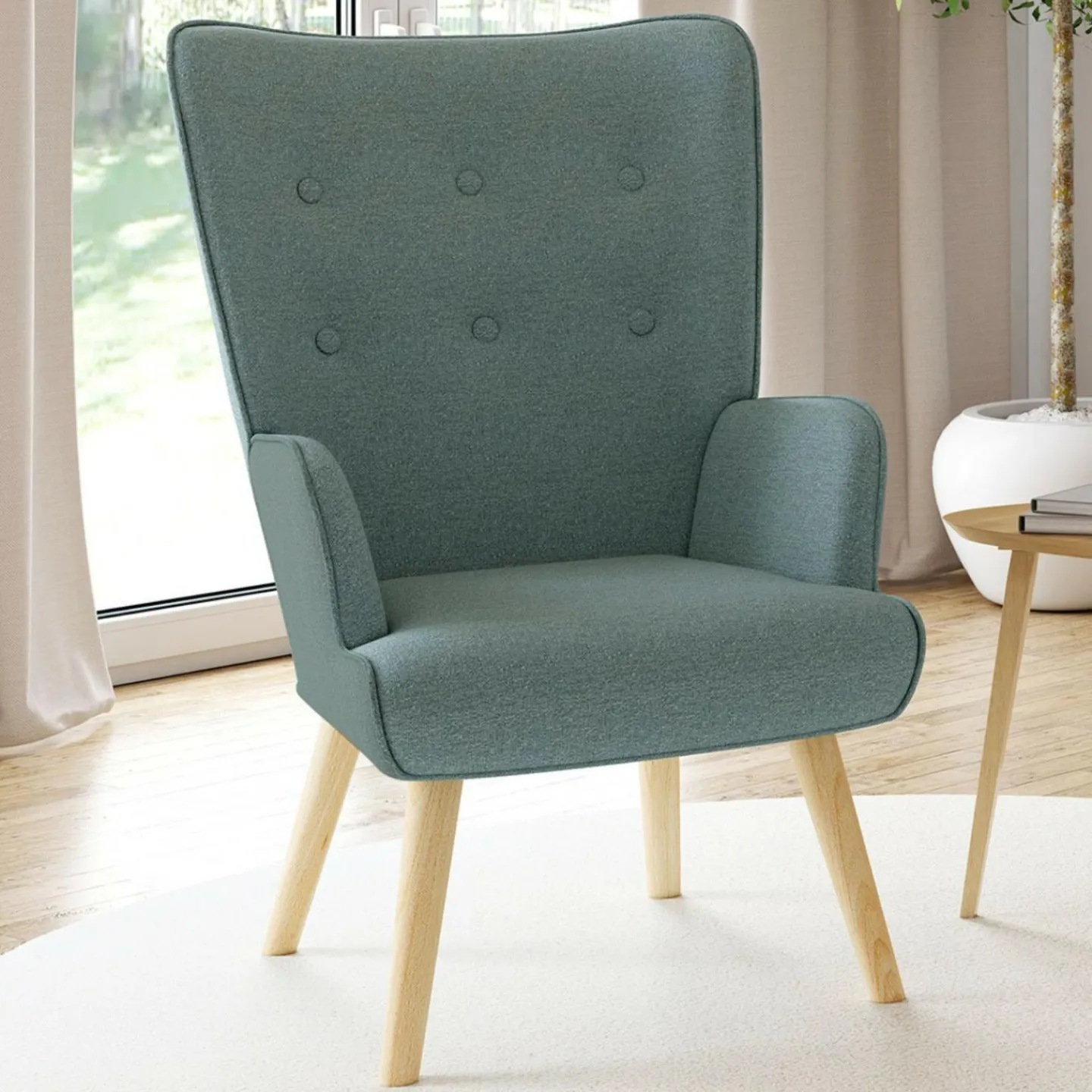 Fauteuil en tissu vert eucalyptus scandinave*IDMarket Sale