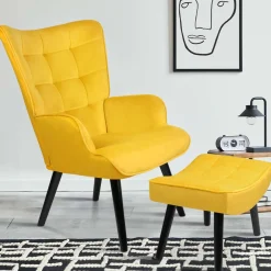 Fauteuil en velours jaune style scandinave*IDMarket Best