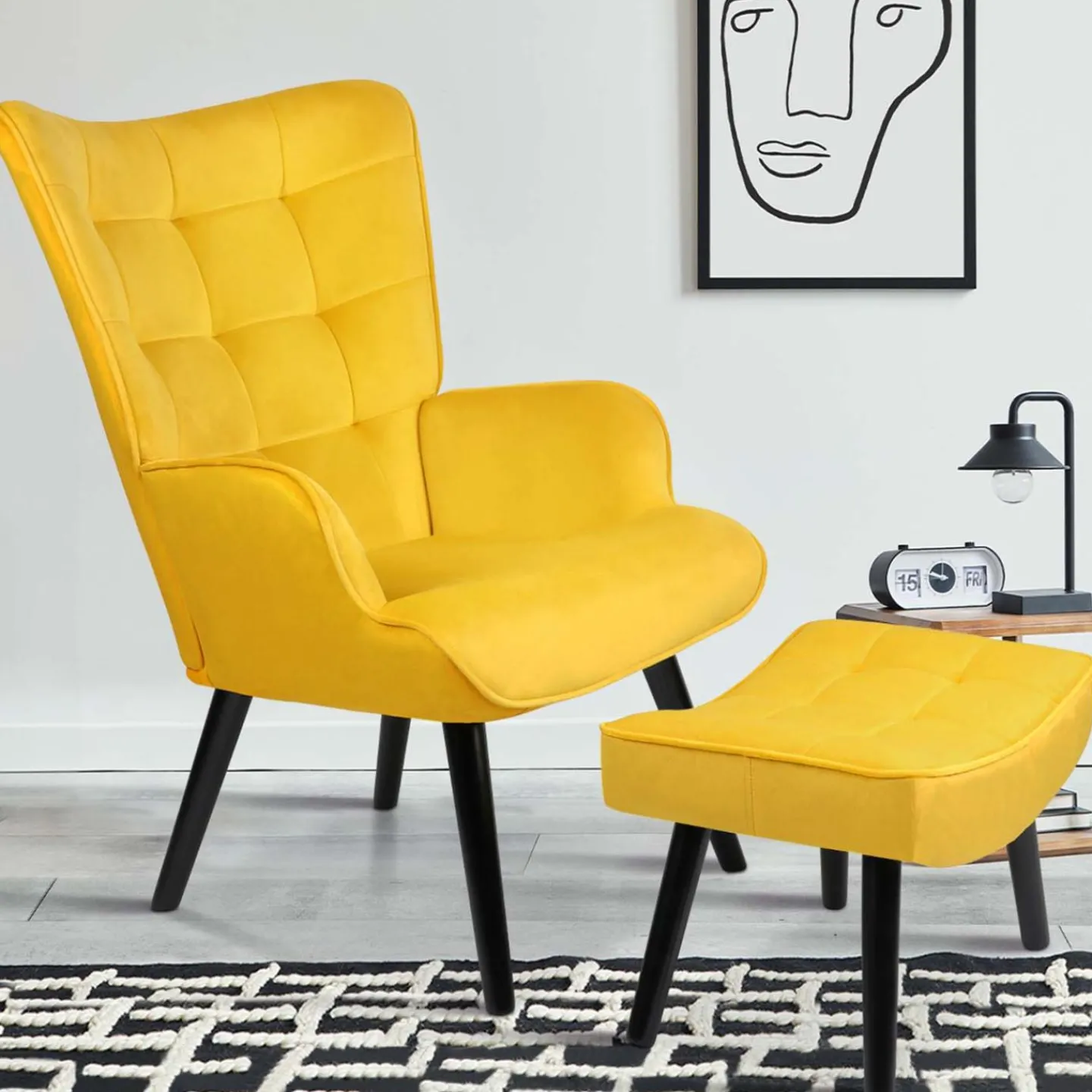 Fauteuil en velours jaune style scandinave*IDMarket Best