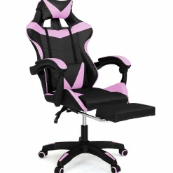 Fauteuil gamer noir et rose avec repose-pied + coussin tête et lombaire*IDMarket Outlet