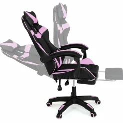 Fauteuil gamer noir et rose avec repose-pied + coussin tête et lombaire*IDMarket Outlet