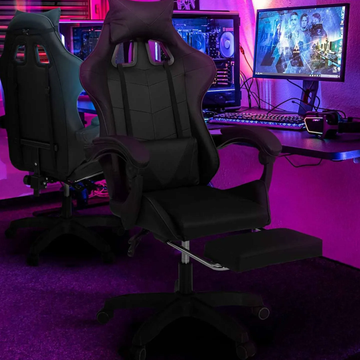 Fauteuil gamer noir réglable et inclinable avec repose pied*IDMarket Best