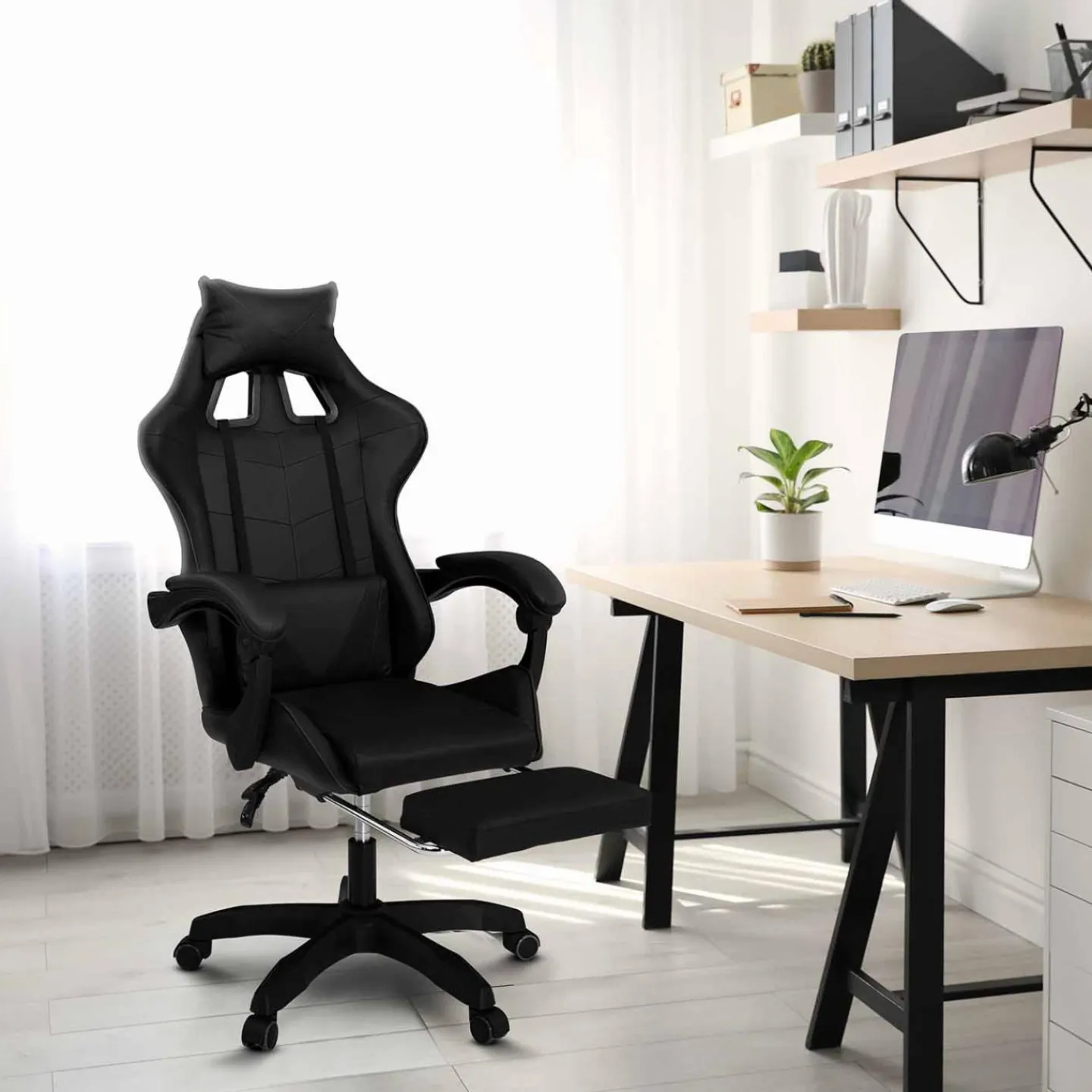 Fauteuil gamer noir réglable et inclinable avec repose pied*IDMarket Best